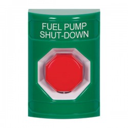 SS2102PS-EN STI Green No Cover Key-to-Reset (Illuminated) Stopper Station with FUEL PUMP SHUT DOWN Label English