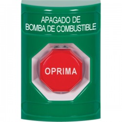 SS2102PS-ES STI Green No Cover Key-to-Reset (Illuminated) Stopper Station with FUEL PUMP SHUT DOWN Label Spanish