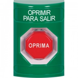 SS2102PX-ES STI Green No Cover Key-to-Reset (Illuminated) Stopper Station with PUSH TO EXIT Label Spanish