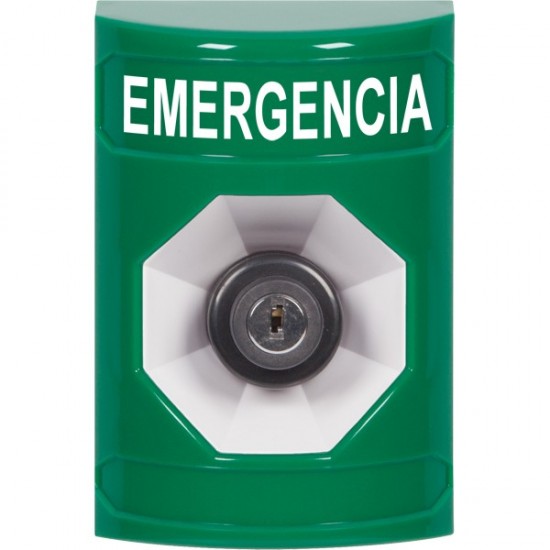 SS2103EM-ES STI Green No Cover Key-to-Activate Stopper Station with EMERGENCY Label Spanish