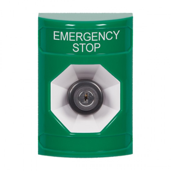 SS2103ES-EN STI Green No Cover Key-to-Activate Stopper Station with EMERGENCY STOP Label English
