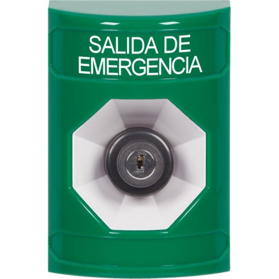 SS2103EX-ES STI Green No Cover Key-to-Activate Stopper Station with EMERGENCY EXIT Label Spanish