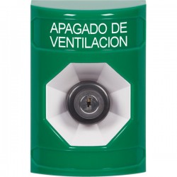 SS2103HV-ES STI Green No Cover Key-to-Activate Stopper Station with HVAC SHUT DOWN Label Spanish