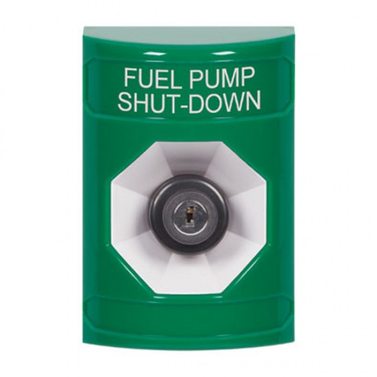 SS2103PS-EN STI Green No Cover Key-to-Activate Stopper Station with FUEL PUMP SHUT DOWN Label English
