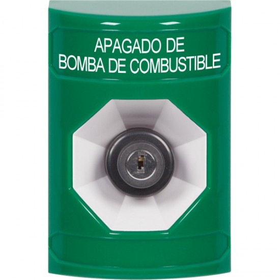 SS2103PS-ES STI Green No Cover Key-to-Activate Stopper Station with FUEL PUMP SHUT DOWN Label Spanish