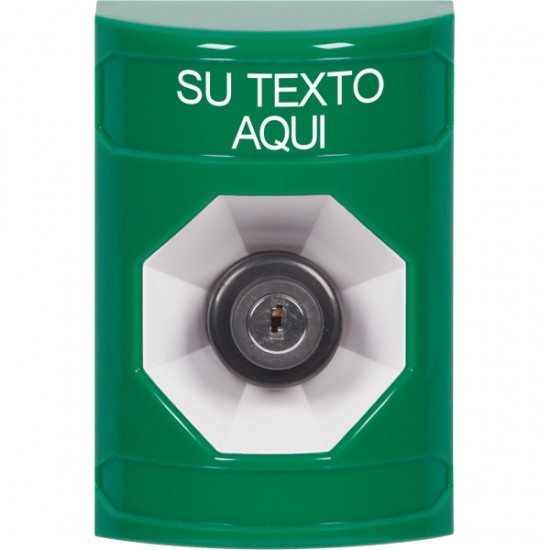 SS2103ZA-ES STI Green No Cover Key-to-Activate Stopper Station with Non-Returnable Custom Text Label Spanish