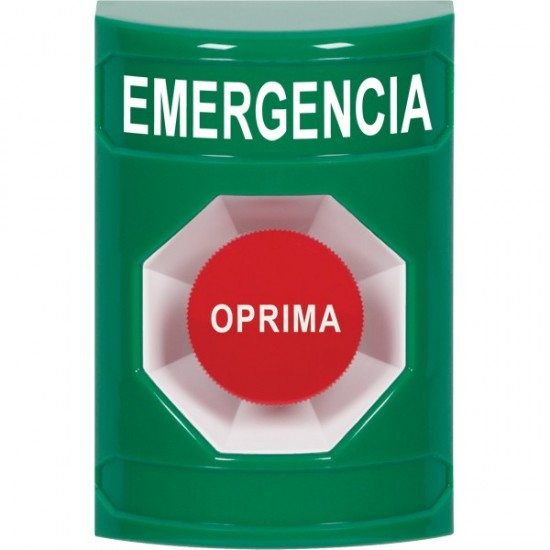 SS2104EM-ES STI Green No Cover Momentary Stopper Station with EMERGENCY Label Spanish
