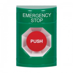 SS2104ES-EN STI Green No Cover Momentary Stopper Station with EMERGENCY STOP Label English