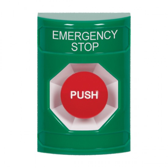 SS2104ES-EN STI Green No Cover Momentary Stopper Station with EMERGENCY STOP Label English