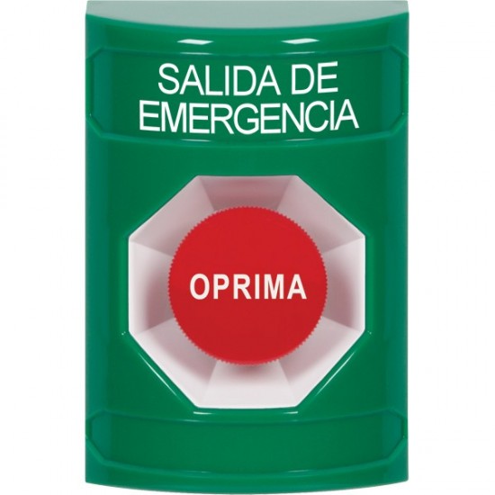 SS2104EX-ES STI Green No Cover Momentary Stopper Station with EMERGENCY EXIT Label Spanish