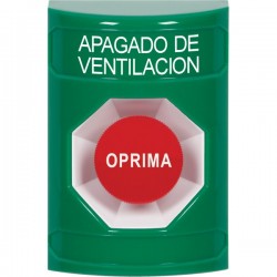 SS2104HV-ES STI Green No Cover Momentary Stopper Station with HVAC SHUT DOWN Label Spanish
