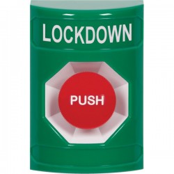 SS2104LD-EN STI Green No Cover Momentary Stopper Station with LOCKDOWN Label English