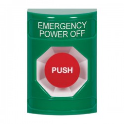 SS2104PO-EN STI Green No Cover Momentary Stopper Station with EMERGENCY POWER OFF Label English