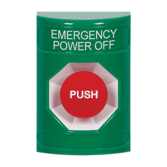 SS2104PO-EN STI Green No Cover Momentary Stopper Station with EMERGENCY POWER OFF Label English