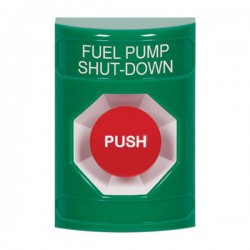 SS2104PS-EN STI Green No Cover Momentary Stopper Station with FUEL PUMP SHUT DOWN Label English
