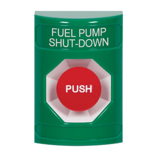 SS2104PS-EN STI Green No Cover Momentary Stopper Station with FUEL PUMP SHUT DOWN Label English