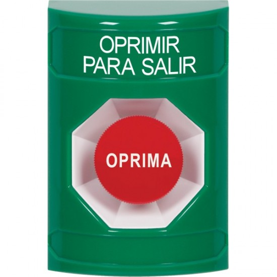 SS2104PX-ES STI Green No Cover Momentary Stopper Station with PUSH TO EXIT Label Spanish