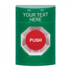 SS2104ZA-EN STI Green No Cover Momentary Stopper Station with Non-Returnable Custom Text Label English