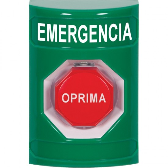 SS2105EM-ES STI Green No Cover Momentary (Illuminated) Stopper Station with EMERGENCY Label Spanish