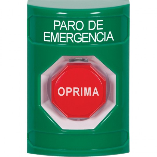 SS2105ES-ES STI Green No Cover Momentary (Illuminated) Stopper Station with EMERGENCY STOP Label Spanish