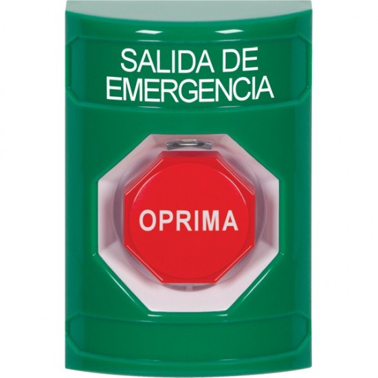 SS2105EX-ES STI Green No Cover Momentary (Illuminated) Stopper Station with EMERGENCY EXIT Label Spanish