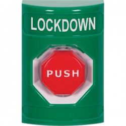 SS2105LD-EN STI Green No Cover Momentary (Illuminated) Stopper Station with LOCKDOWN Label English