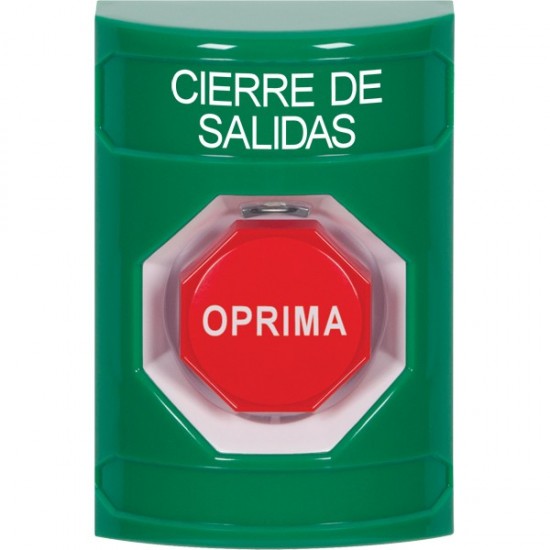 SS2105LD-ES STI Green No Cover Momentary (Illuminated) Stopper Station with LOCKDOWN Label Spanish