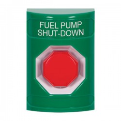 SS2105PS-EN STI Green No Cover Momentary (Illuminated) Stopper Station with FUEL PUMP SHUT DOWN Label English