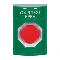 SS2105ZA-EN STI Green No Cover Momentary (Illuminated) Stopper Station with Non-Returnable Custom Text Label English