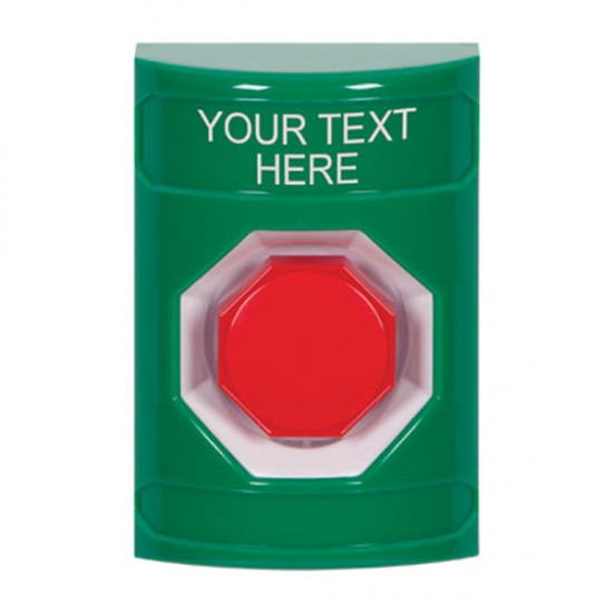 SS2105ZA-EN STI Green No Cover Momentary (Illuminated) Stopper Station with Non-Returnable Custom Text Label English