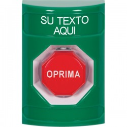 SS2105ZA-ES STI Green No Cover Momentary (Illuminated) Stopper Station with Non-Returnable Custom Text Label Spanish