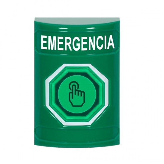 SS2106EM-ES STI Green No Cover Momentary (Illuminated) with Green Lens Stopper Station with EMERGENCY Label Spanish