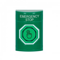 SS2106ES-EN STI Green No Cover Momentary (Illuminated) with Green Lens Stopper Station with EMERGENCY STOP Label English