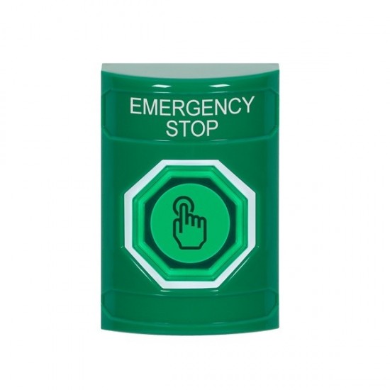 SS2106ES-EN STI Green No Cover Momentary (Illuminated) with Green Lens Stopper Station with EMERGENCY STOP Label English