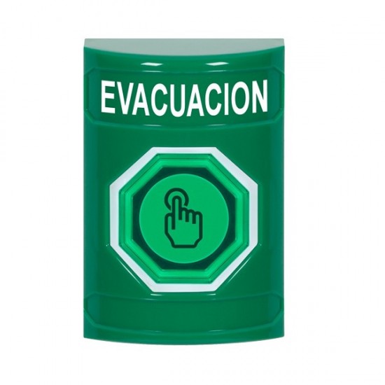 SS2106EV-ES STI Green No Cover Momentary (Illuminated) with Green Lens Stopper Station with EVACUATION Label Spanish