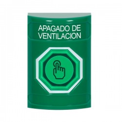 SS2106HV-ES STI Green No Cover Momentary (Illuminated) with Green Lens Stopper Station with HVAC SHUT DOWN Label Spanish