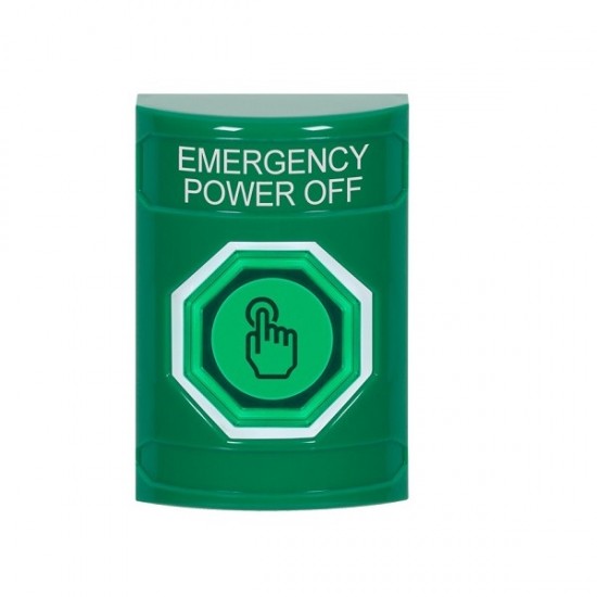 SS2106PO-EN STI Green No Cover Momentary (Illuminated) with Green Lens Stopper Station with EMERGENCY POWER OFF Label English