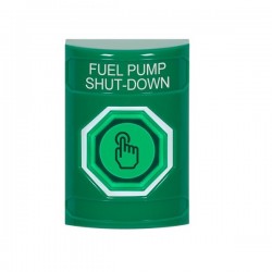 SS2106PS-EN STI Green No Cover Momentary (Illuminated) with Green Lens Stopper Station with FUEL PUMP SHUT DOWN Label English