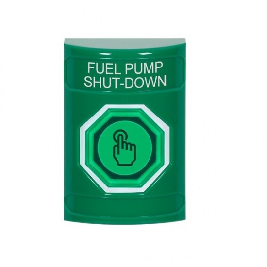 SS2106PS-EN STI Green No Cover Momentary (Illuminated) with Green Lens Stopper Station with FUEL PUMP SHUT DOWN Label English