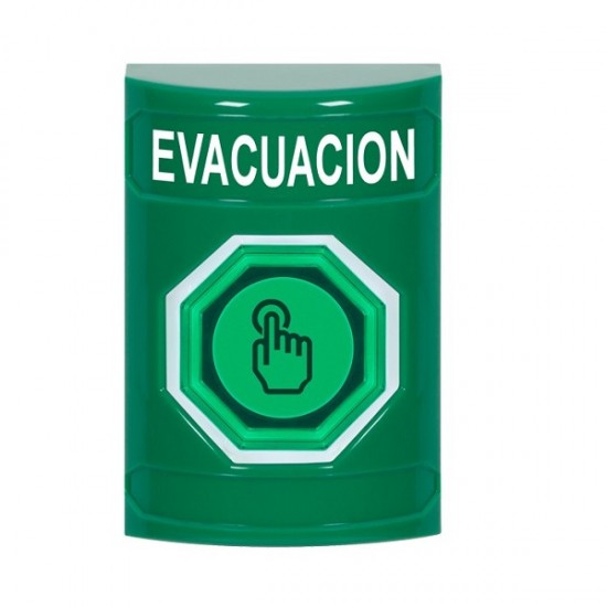 SS2107EV-ES STI Green No Cover Weather Resistant Momentary Stopper Station w/ EVACUATION Spanish