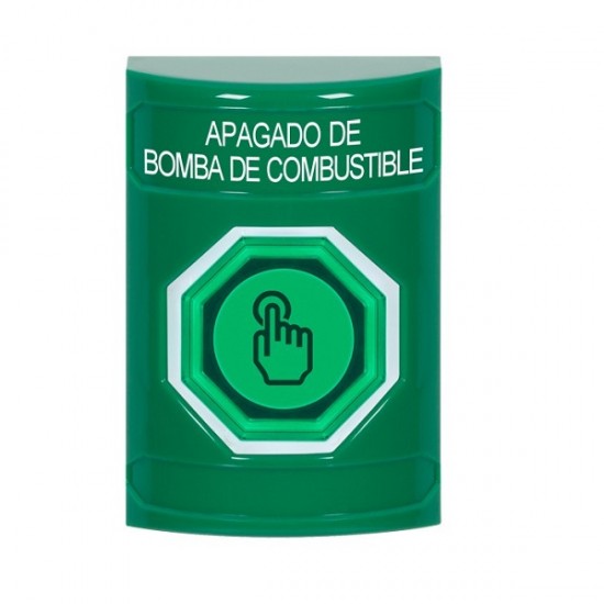 SS2107PS-ES STI Green No Cover Weather Resistant Momentary Stopper Station w/ FUEL PUMP SHUT DOWN Spanish