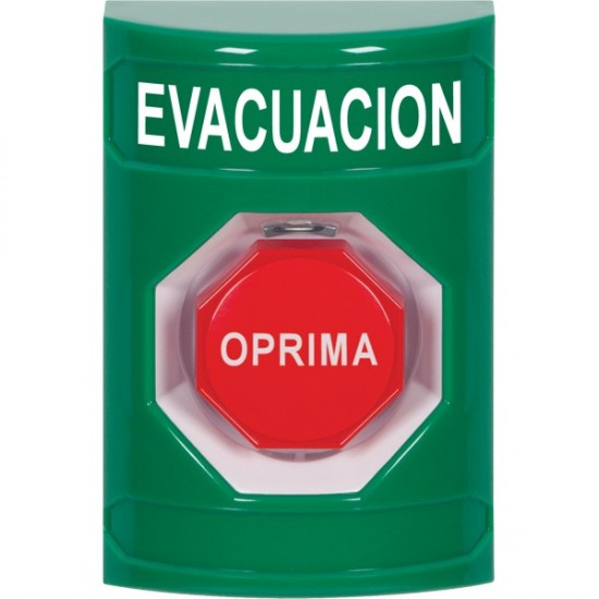 SS2108EV-ES STI Green No Cover Pneumatic (Illuminated) Stopper Station with EVACUATION Label Spanish