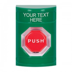 SS2108ZA-EN STI Green No Cover Pneumatic (Illuminated) Stopper Station with Non-Returnable Custom Text Label English
