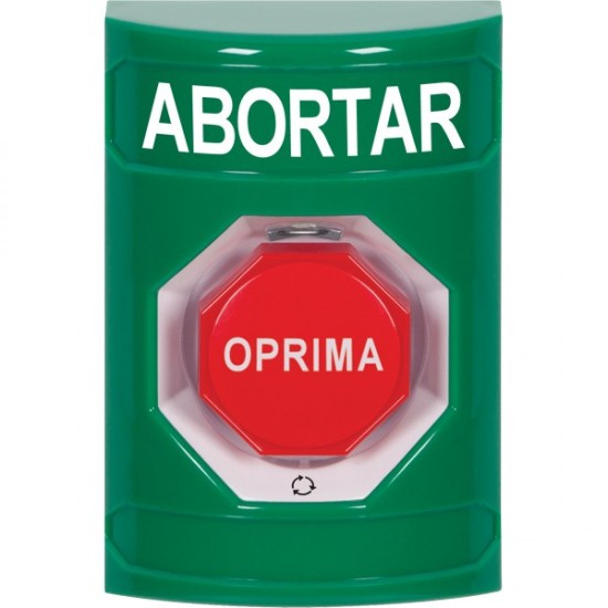 SS2109AB-ES STI Green No Cover Turn-to-Reset (Illuminated) Stopper Station with ABORT Label Spanish