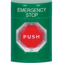 SS2109ES-EN STI Green No Cover Turn-to-Reset (Illuminated) Stopper Station with EMERGENCY STOP Label English