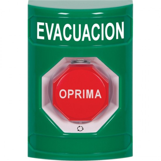 SS2109EV-ES STI Green No Cover Turn-to-Reset (Illuminated) Stopper Station with EVACUATION Label Spanish
