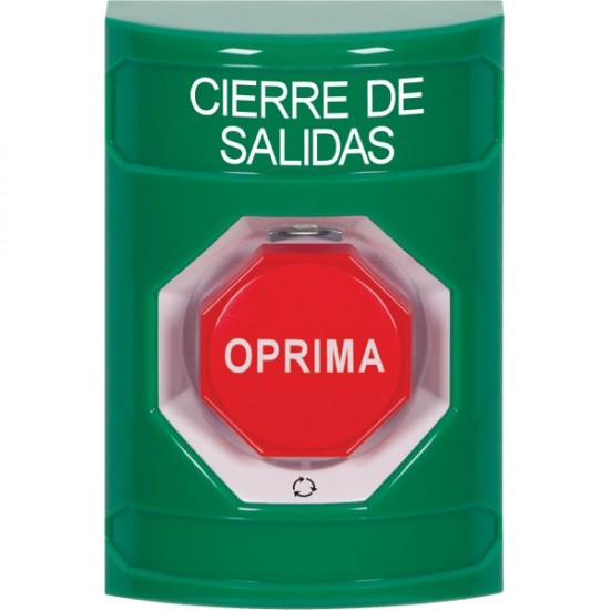 SS2109LD-ES STI Green No Cover Turn-to-Reset (Illuminated) Stopper Station with LOCKDOWN Label Spanish