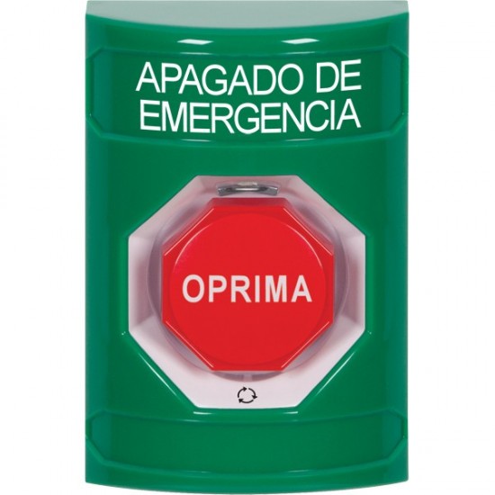 SS2109PO-ES STI Green No Cover Turn-to-Reset (Illuminated) Stopper Station with EMERGENCY POWER OFF Label Spanish