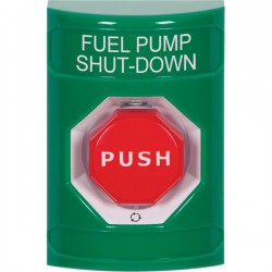SS2109PS-EN STI Green No Cover Turn-to-Reset (Illuminated) Stopper Station with FUEL PUMP SHUT DOWN Label English