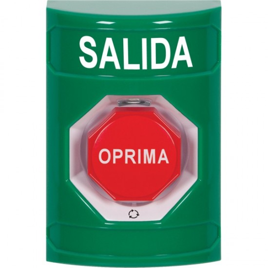 SS2109XT-ES STI Green No Cover Turn-to-Reset (Illuminated) Stopper Station with EXIT Label Spanish